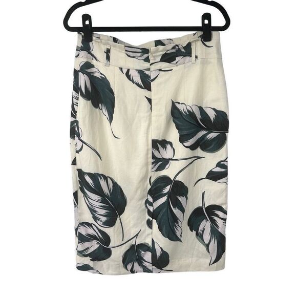 Ann Taylor Cream Tropical Palm Linen Blend Pocket Pencil Skirt Sz 8 Women’s NWT - Picture 2 of 8